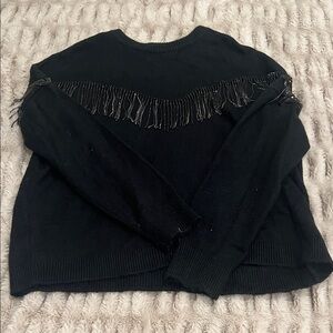 Express Black Rhinestone Fringe Western Glam Sweater Size Large